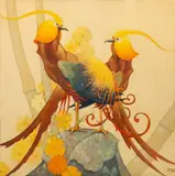 Stark Davis, Golden Phesants, Hollywood Regency Offset Lithograph