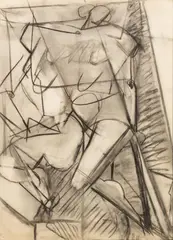 Rose Kuper, Cubist Nude II, Charcoal Drawing