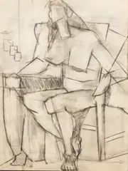 Rose Kuper, Cubist Nude I, circa 1930, Charcoal Drawing