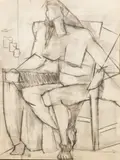Rose Kuper, Cubist Nude I, circa 1930, Charcoal Drawing
