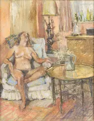 Peter Augustave Rasmussen, Nude Seated in Chair, Pastel on Paper