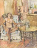 Peter Augustave Rasmussen, Nude Seated in Chair, Pastel on Paper