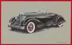 Glen Durmisevich, 1934 Packard V-12, Marker, Colored Pencil and Gouache on Canson Paper.