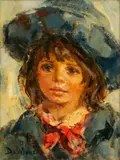 Lisette De Winne, Girl in Blue, Mid-Century Modern Oil on Canvas
