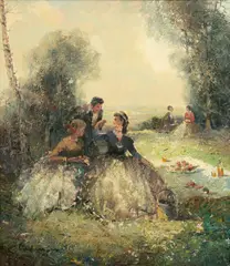 Ludwig Gschossmann, Garden Picnic, Oil on Canvas