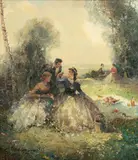 Ludwig Gschossmann, Garden Picnic, Oil on Canvas