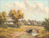 Béla Barsi, Countryside with Stone Bridge, Oil on Canvas