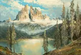 Heinz Münnich, Untitled, Oil on Canvas Mountain And Lake Landscape