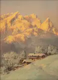 Wilhelm Neumayer, Winter Scene, Snow And Mountains, Oil on Board