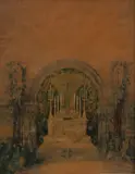 Leonard Willeke, Untitled, Watercolor And Ink Architectural Drawing