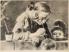John Clem Clarke, Chardin - the Bubble Blower, Black And White Lithograph on Wove Paper