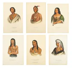 John T. Bowen, Chippewa Chiefs, Winnebago Chief, Pocahontas, Hand Colored Lithographs on Paper, Ca.
