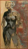 Andrea Smith, Standing Nude Female, Ink And Pastel on Beige Wove Paper