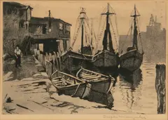 Joseph Margulies, Waiting for the New Catch, Aquatint Etching on Paper