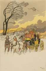 Harry Eliott, Windswept Carriage Ride, Ink, Watercolor And Gouache on Paper