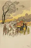 Harry Eliott, Windswept Carriage Ride, Ink, Watercolor And Gouache on Paper