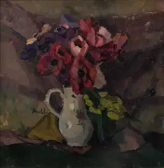 Still Life of Anemones by Albrecht Von Urach, circa 1926, Oil on Board, sold May 2025