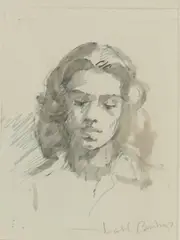 Isabel Bishop, Head of a Young Girl, Ink Wash
