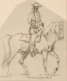 Edward Borein, Untitled, Charcoal Sketches on Paper, "Cowboys on Horseback", 2 pcs