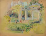 Mabel Louise Wheelcok, Untitled, Watercolor on Paper Ca. 1920-1939, "Golden Trellis"