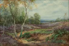 Untitled by Ivy Stannard, Watercolor on Paper "Landscape with Lilacs And Birch Trees", sold Jan 2025