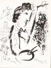 Marc Chagall, Untitled, Lithograph on Wove Paper 1963, "The Artist in Front of His Picture"