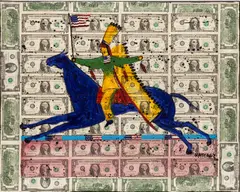 Untitled by Stan Natchez, Mixed Media Collage on Canvas "Victory Ride II", sold Jan 2025