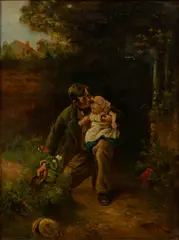 Arthur Stocks, Untitled, Oil on Canvas, Ca. 1900, "Motherless"