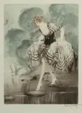 Untitled by Louis Icart, Etching And Aquatint in Colors on Paper "Stepping Stones", sold Jan 2025