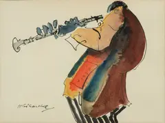 Untitled by Leo Meiersdorff, Watercolor And Ink on Paper 20th C., "Jazz Clarinet", sold Jan 2025