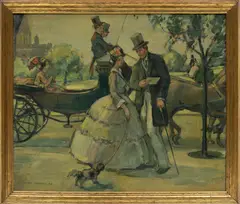 Carl Bobertz, Untitled, Oil on Canvas 1934, "Couple Near Horse Drawn Carriage"