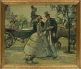 Carl Bobertz, Untitled, Oil on Canvas 1934, "Couple Near Horse Drawn Carriage"
