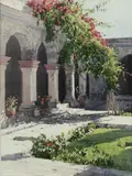 Altino Villasante, Untitled, Watercolor on Wove Paper, "Summer Courtyard"