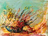 Massis Armen Bahador, Untitled, Oil on Canvas Board, "Still Life of Flowers"