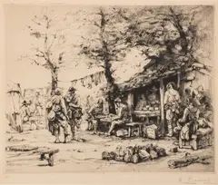 Auguste Brouet, Untitled, Etching on Laid Paper, Ca. 1918, "Camp American"