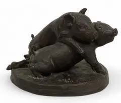 Grace Mott Johnson, Untitled, Bronze Sculpture, 1913, "Two Piglets"