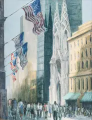 Guy A. Wiggins, Untitled, Oil on Canvas "Looking North up Fifth Avenue, New York City"