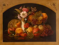 William Moore Davis, Untitled, Oil on Canvas, 1861, "Flowers And Fruit of September"