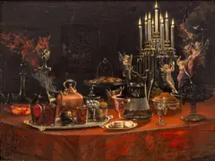 Charles Eastman Tripler, Untitled, Oil on Mahogany Panel, 1884, "The Path of Good And Evil"