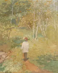 Untitled by Emil Carlsen, Oil on Canvas, Ca. Early 20th C., "Child in the Forest", offered Dec 2024