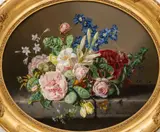 Amalie Kaercher, Untitled, Oil on Canvas, 1859, "Still Life of Flowers on a Ledge"