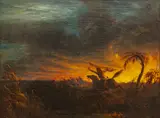 Karl Ferdinand Wimar, Untitled, Oil on Canvas, 19th C., "Prairie Fire"