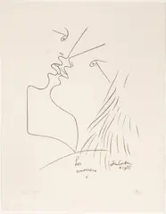 Untitled by Jean Cocteau, Lithograph on Paper 1955, "The Kiss (Les Amoureux)", sold Dec 2024