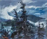 Daniel J. Izzard, Untitled, Oil on Artist Board Ca. 1981, "Bohen Island, Howe Sound, BC"