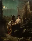 Andre de Pontes, Untitled, Oil on Mahogany Panel, Ca. 19th C., "Orientalist Scene in Moonlight"