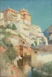 R.B.A. A. M. Foweraker, Untitled, Watercolor "Cuenca Spain on River"