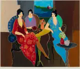 Itzchak Tarkay, Untitled, Silkscreen in Colors on Wove Paper "Women in a Cafe"