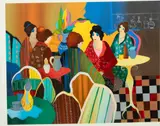 Itzchak Tarkay, Untitled, Silkscreen in Colors on Wove Paper "Busy Cafe"
