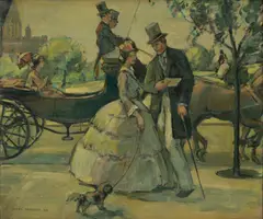 Carl Bobertz, Untitled, Oil on Canvas Ca. 1934, "Couple Near Horse Drawn Carriage"