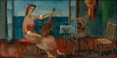 Untitled by Edgar Yaeger, Oil on Panel, 1976, "Violinist in Pink", sold Dec 2024